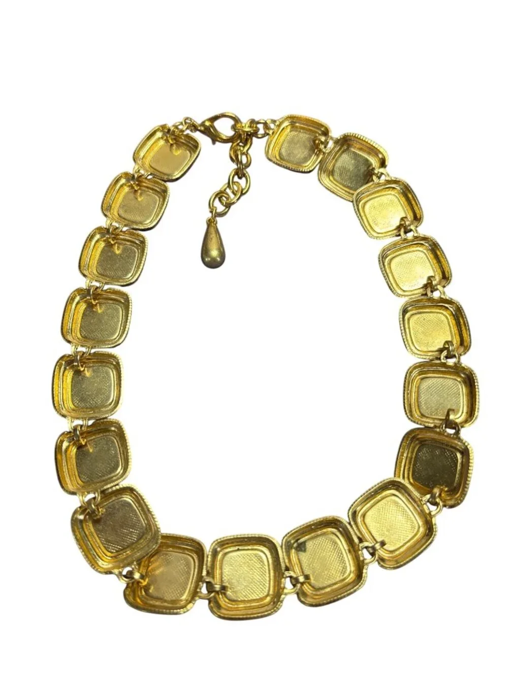 Vintage Goldtone Squares Enamel Necklace Red Yellow Long Rust Spot on the Back